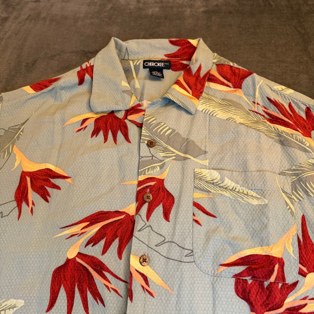 Cherokee Brand Hawaiian Floral Paradise Short Sleeve Button Up Shirt Mens XXL